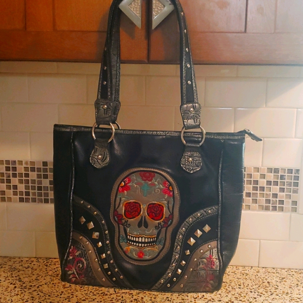 Sugar skull concealed gun pocket purse